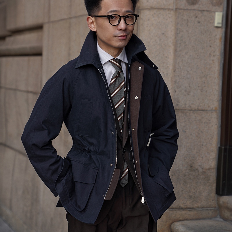 [Carmurat] cm Naples British-Style Dark Blue Cotton Waterproof Barber Hunting Lapel Jacket 132