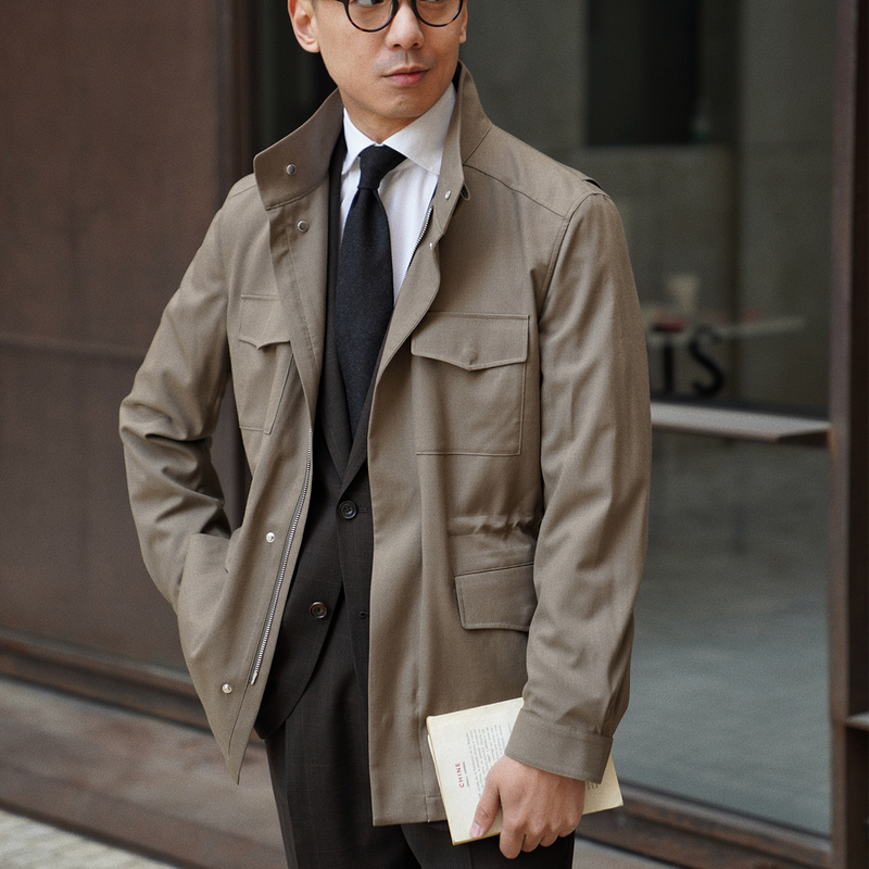 [Carmurat] cm Naples Jungle Olive Green Silk Wool Strong Twist Waterproof Lightweight M65 Field Jacket 266
