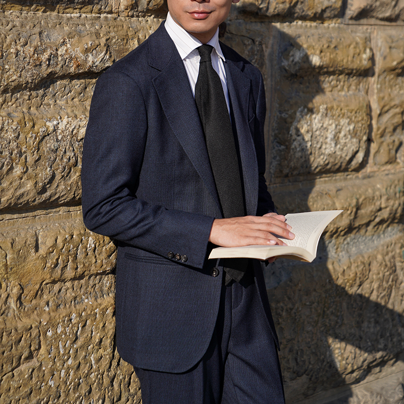 Cm Queen of Naples British-Made Sportex Blue and Black Shark Pattern All-Wool Suit Set 389