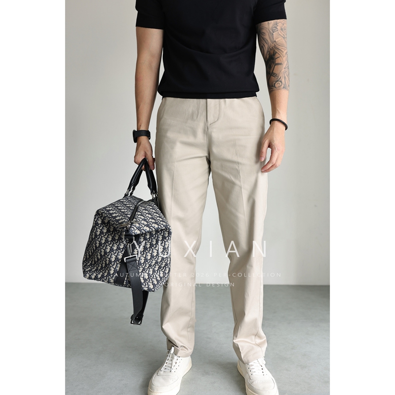 Yuxian American-Style Pure Cotton Twill Fitted Stretch Comfortable Men's Casual Pants Loose Versatile Straight-Leg Trousers for All Seasons