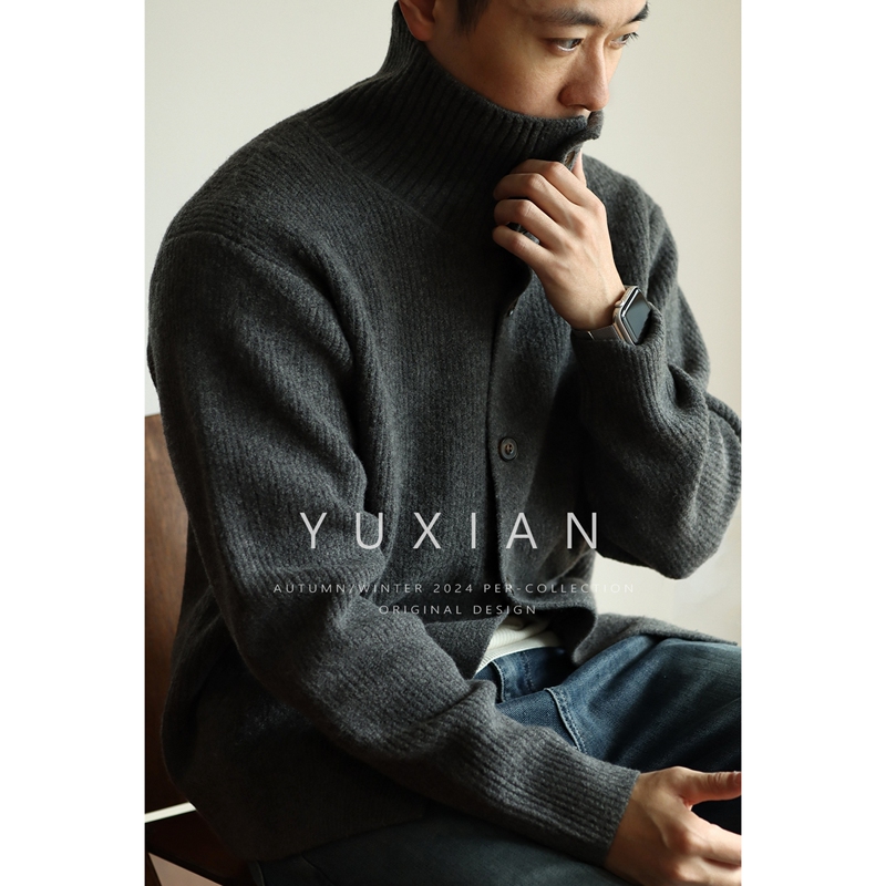 [Pioneer Series] Australian Merino Wool Stand Collar Heavy Knit Cardigan Sweater Solid Color Warm for Autumn and Winter
