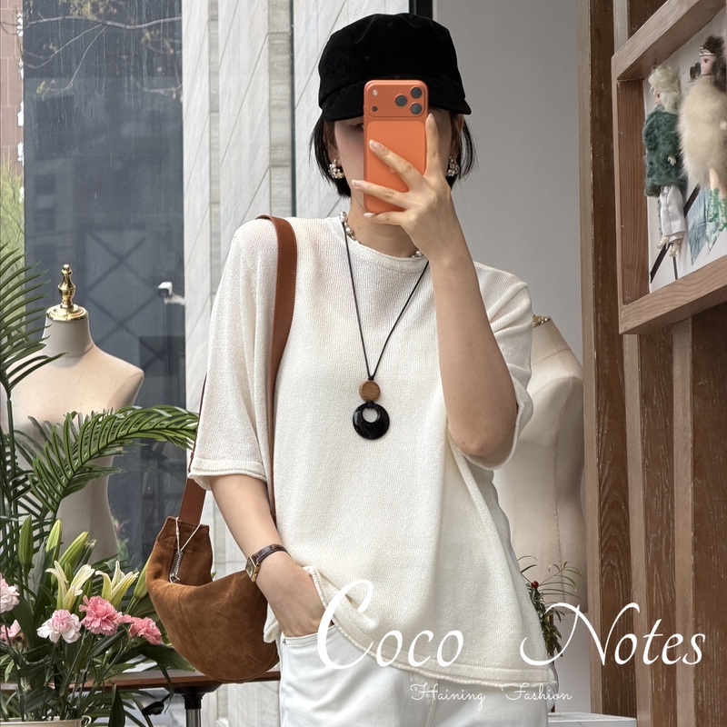 Coconotes Dxj202【Cellulose Cotton Lyocell】Japanese Paper Yarn Cool and Simple Round Neck Short-Sleeved T-Shirt