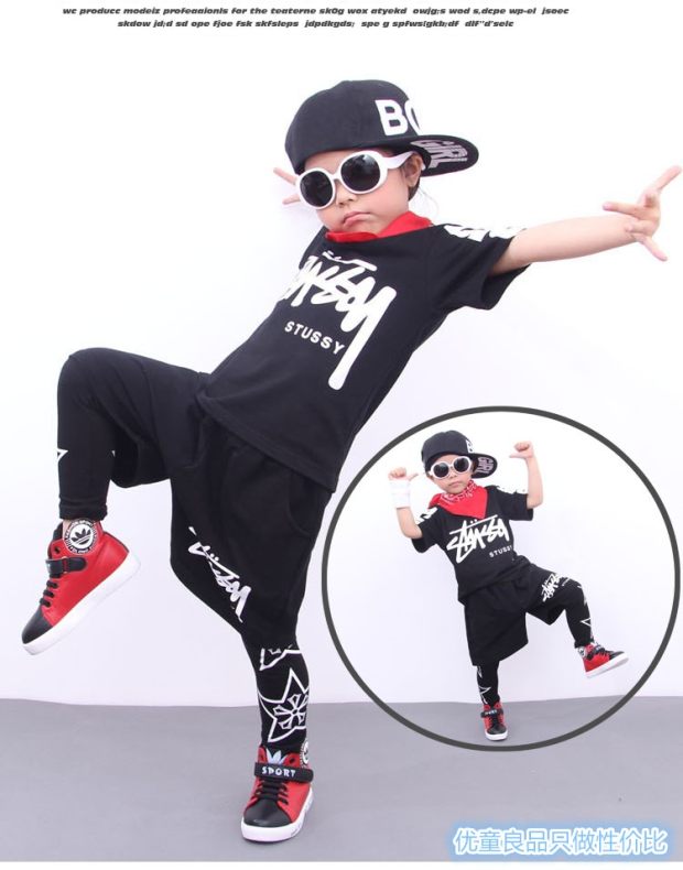 Chàng trai thể hiện trang phục trẻ em nhảy đường phố jazz nhảy hip hop đen trang phục tập thể dục quần áo nhảy ba mảnh phù hợp với thủy triều đồ bé trai