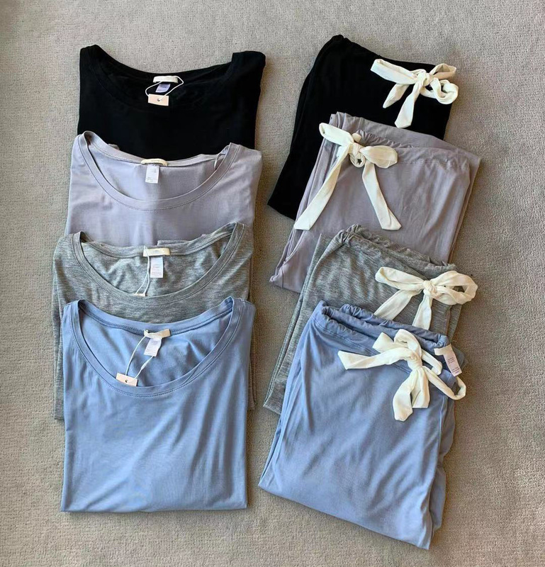 American Casual Thin Mol Home Wear Set, Simple Solid Color, Round Neck, Long Sleeves, Soft and Comfortable, Can Be Worn Outside