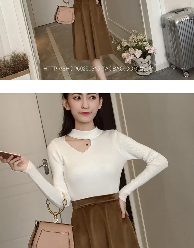 Phiên bản Hàn Quốc của chiếc áo cổ chữ V rỗng cổ gợi cảm, áo len dài tay cho nữ áo len lông thỏ