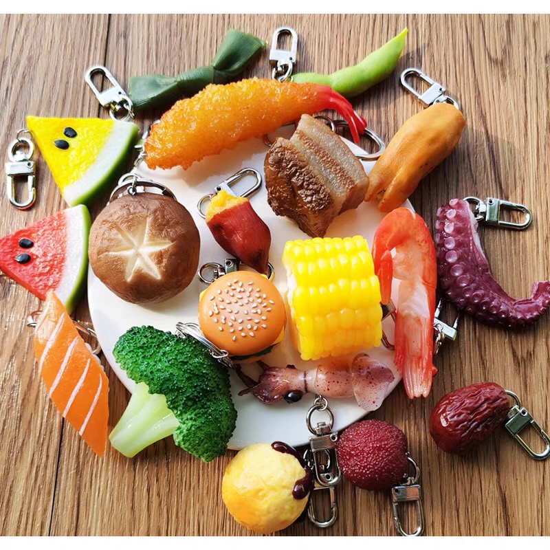 Simulated Food Keychain Braised Pork Pendant Octopus Orange Watermelon Shrimp Corn Bun Charm Couple Gift