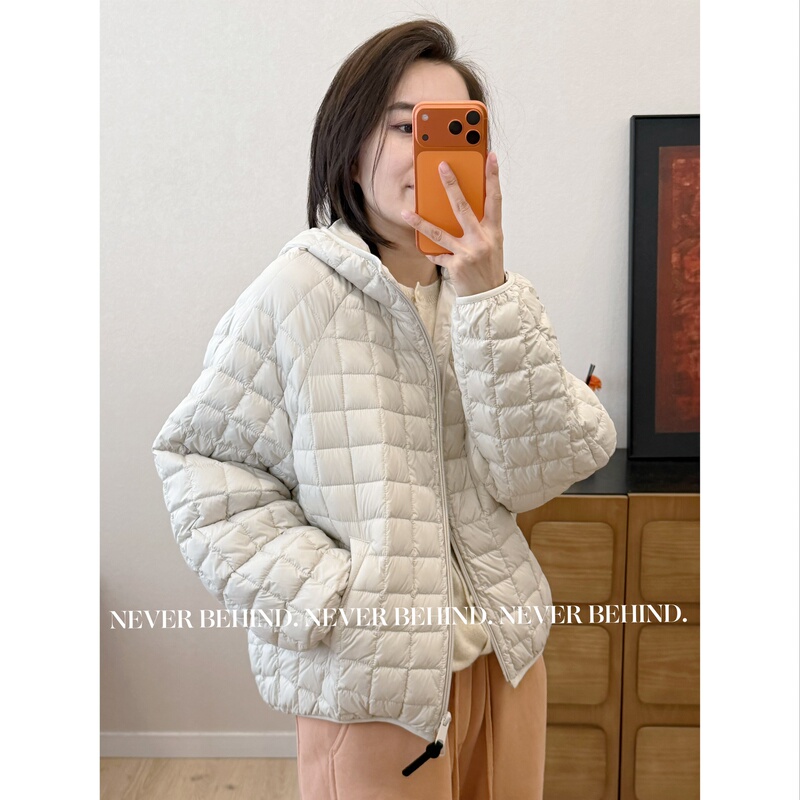 10.21 Square Grid Hungarian Imported 90 White Duck down Long Sleeve Hooded down Jacket Coat
