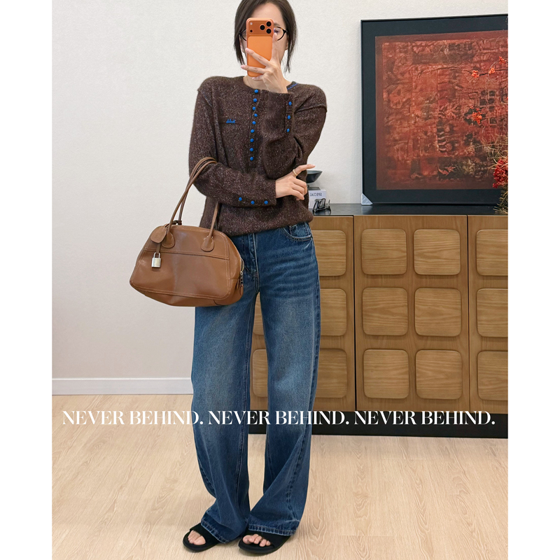 8.5 Never Bhend Blue Label Series [Lazy Denim] Vintage Washed High-Waisted Straight-Leg Jeans