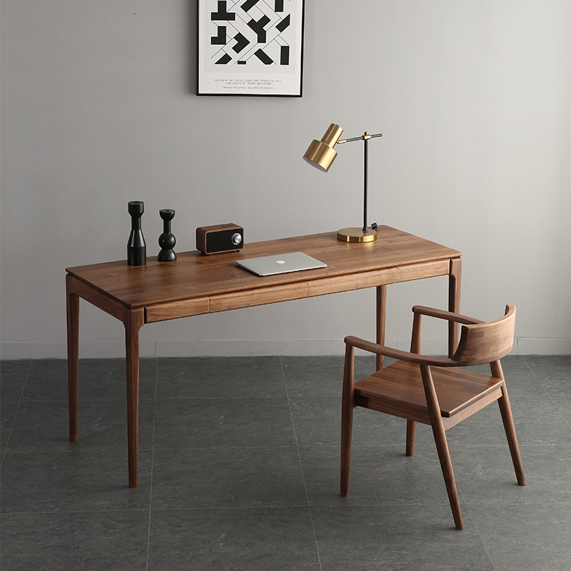 Nordic Solid Wood Desk Black Walnut Computer Desk White Oak Office Desk Simple Home Children's Writing and Study Desk