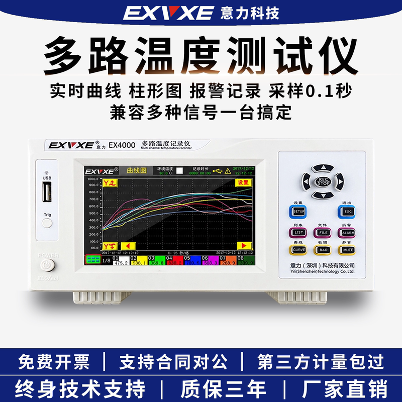 Exvxe Multi-Channel Temperature Tester 8~64-Channel Inspection Instrument Paperless Recorder Industrial Curve Temperature-Rise Capture Instrument