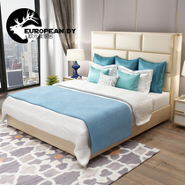  Light luxury first layer leather bed American 1 8 meters leather bed Port style board room furniture postmodern high backrest leather bed