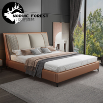 Italian Bed Modern Minima Light Extravagant Real Leather Bed Nordic Master Bedroom With Small Household Type Wedding Bed Double Bed Upscale 1 8m Soft Bed