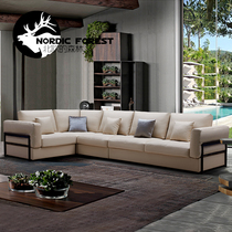  Nordic leather sofa first layer cowhide modern simple living room Italian corner small apartment medium and thick leather combination furniture