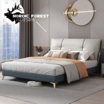 Leather bed light extravagant modern minimalist leather bed small family type light extravagant 1 8 m soft bag storage double bed main sleeper bed