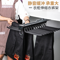 Top-mounted telescopic trouser rack damping double-row cabinet inner wardrobe pants drawing cloakroom push-and-pull sidefitting Western pants rack pants hanger