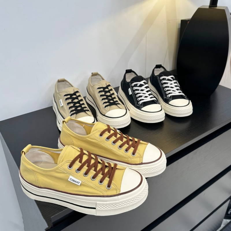 Thin Breathable Canvas Shoes for Women 2026 Summer New Style Slip-On Round Toe Lace-Up Non-Slip Thick-Soled Casual Sneakers