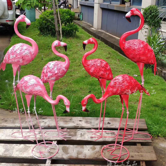 Pink Wedding Flamingo Large Iron Art Ornament Set for Homestay, Trendy Shop Window Decoration, Photography Props
