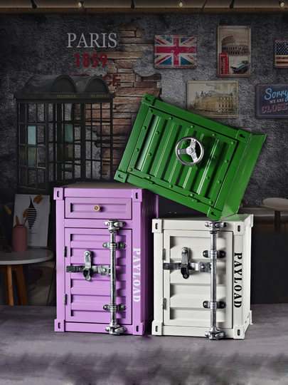 Retro Iron Metal Container Storage Cabinet Bedside Creative Industrial Style European and American Cabinet Bar Counter Decorative Cabinet
