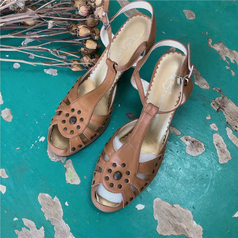 Vintage Retro 70S Mom-Style Roman-Style Hollow Lace-Up High-Heeled Sandals, Elegant Style Wl