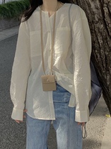 DTHEREAL]21SS spring and summer new special fabric embossed texture collarless profile shirt base long-sleeved men