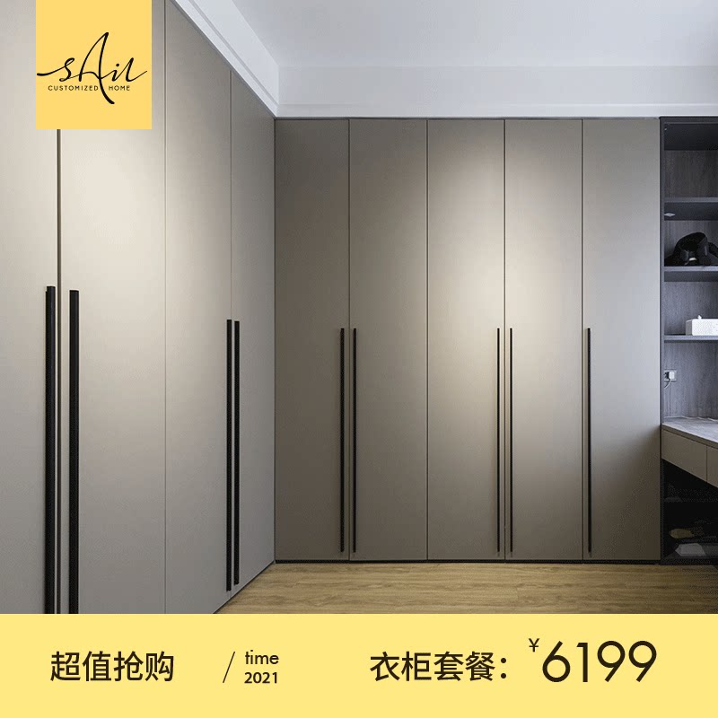 Xi'an cloakroom customization Modern simple flat door wardrobe customization Cloakroom master bedroom light luxury wardrobe customization