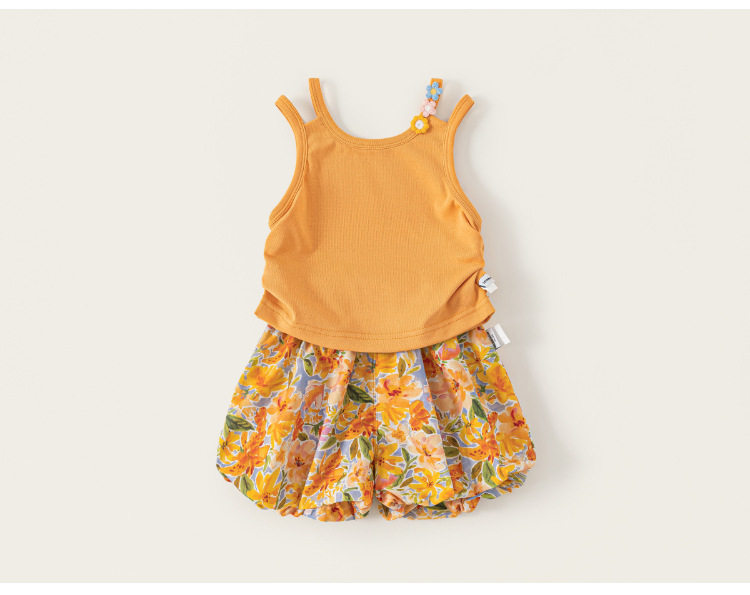 Girls' Summer Outfit: Sweet Thin Vest and Floral Bloomers, Stylish Summer Suspender Shorts for Baby Girls — 18