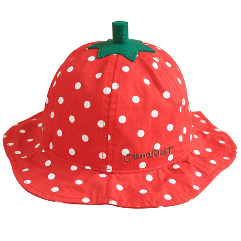 Spring Summer Children Pure Cotton Strawberry Basin Hat Fisherman Hat Big Red Wave Dot Baby Spring Summer Sun Hat