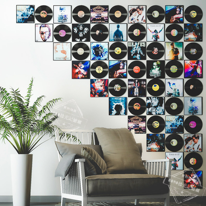 Black Gum Record Decoration Wall Retro Nostalgia Gramophone Industrial Wind Bar Ktv Fire Pot Shop Personality Wall Wall Trim-Taobao
