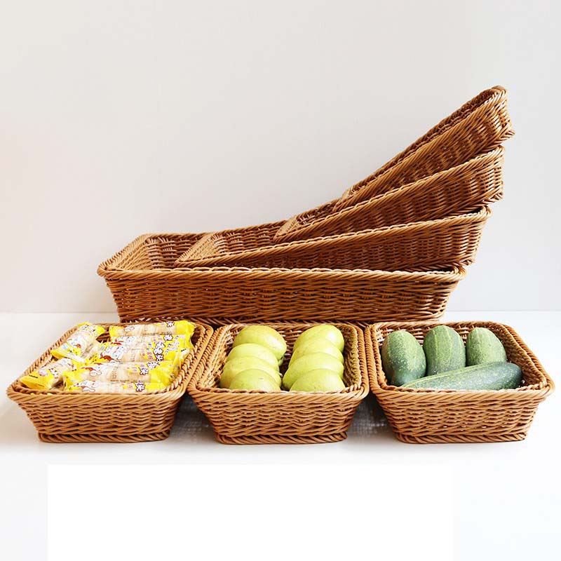 Huangtu craft hand-made imitation rattan storage bread basket square home kitchen living room vegetable and fruit drain basket