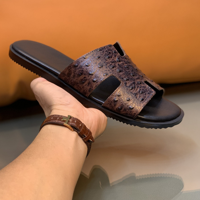 European Men's Shoes, Summer Breathable Genuine Leather Slippers, Men's Flip-Flops, Men's Sandals, Outdoor Wear, Cowhide Slippers, Large Size