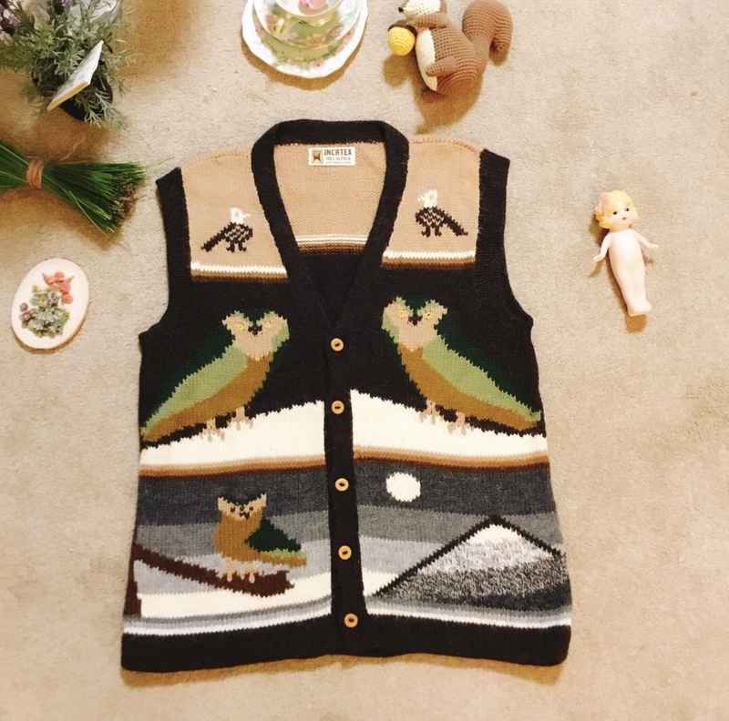 The United States Purchased a Vintage Peruvian Alpaca Wool Owl Night Scene Vest