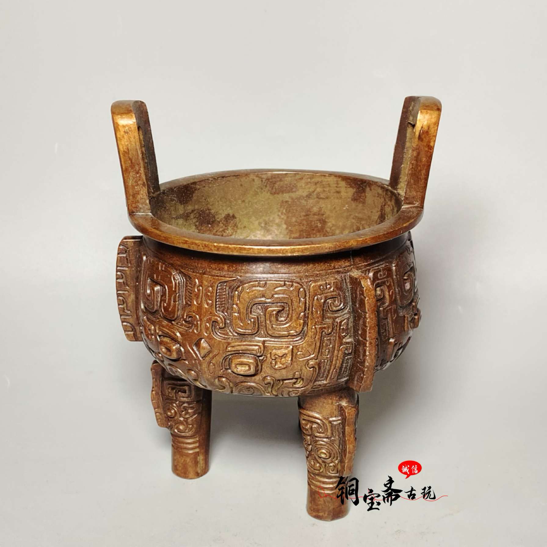 NM599 老銅饕餮紋方鼎式香炉・銅獅鈕銘文銅香爐☆