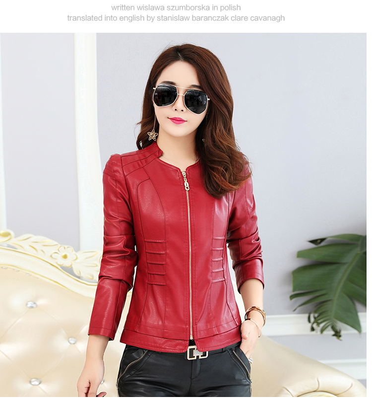 2018 mới Hained leather nữ ngắn Phiên bản Hàn Quốc của áo khoác mỏng mỏng kích thước lớn áo khoác nữ đứng cổ áo khoác da nữ ao da nu