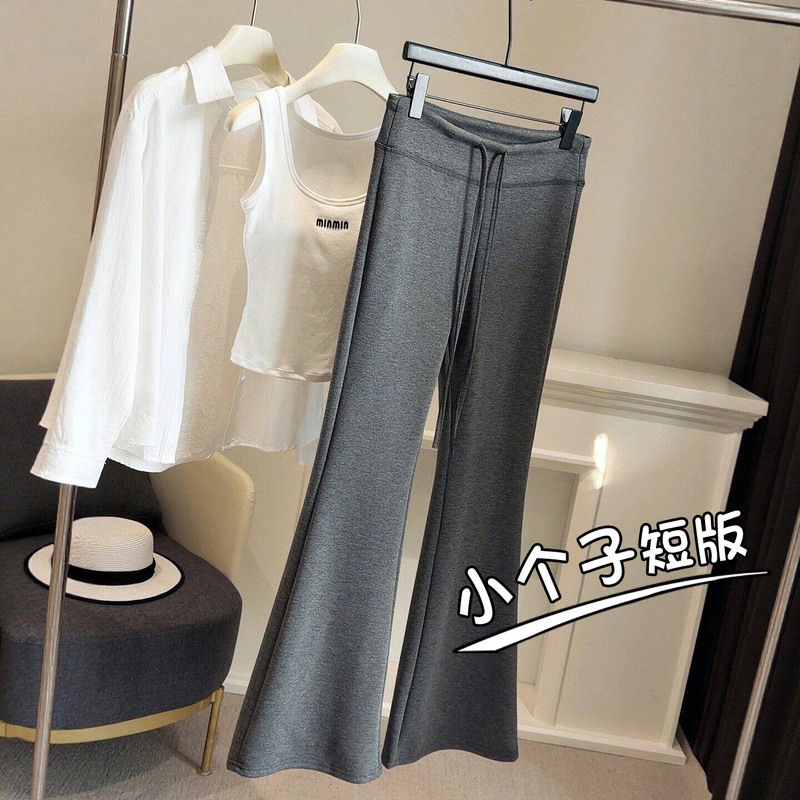 Petite Drawstring Flared Sweatpants for Women, Summer Drapey Straight-Leg Joggers, Height-Enhancing, Casual Bell-Bottom Pants Petite Drawstring Flared Sweatpants for Women, Summer Drapey Straight-Leg Joggers, Height-Enhancing, Casual Bell-Bottom Pants