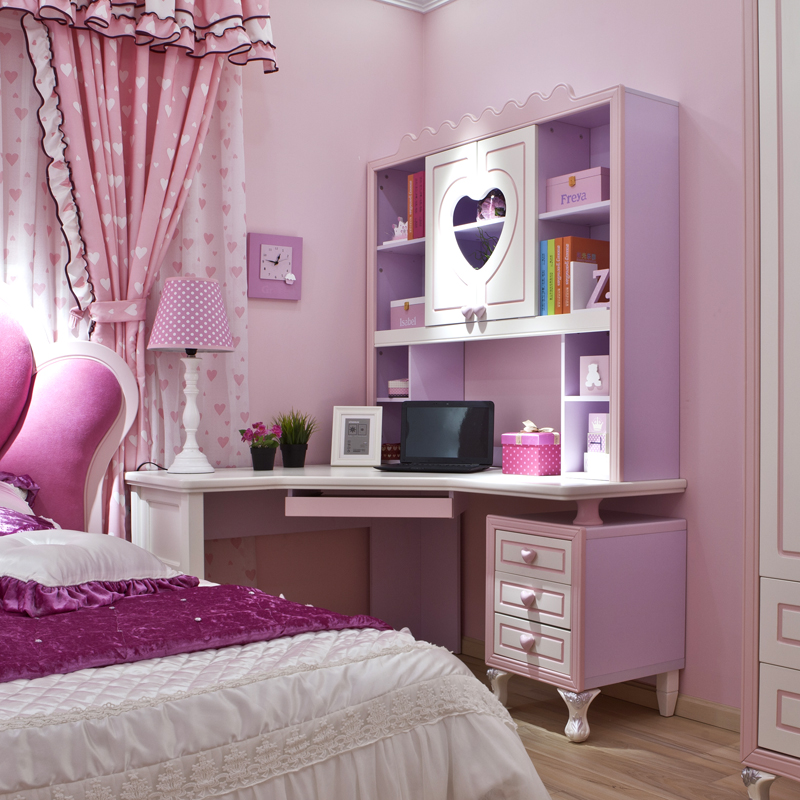 Pink Bookcase Desk Integrated Writing Desk Writing Desk Corner