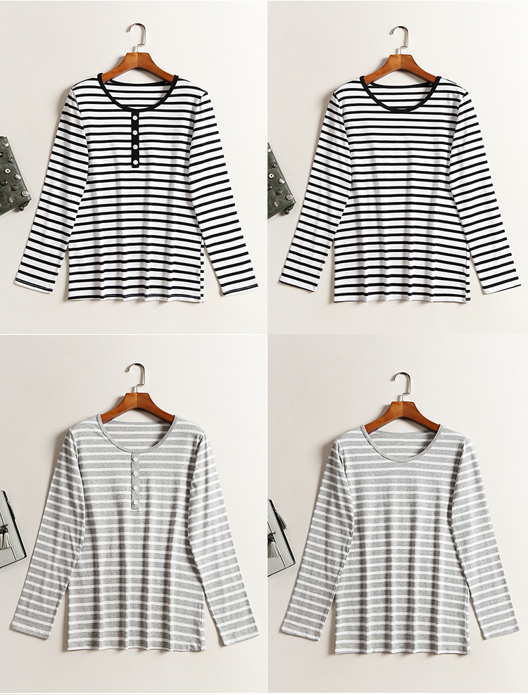 Phụ nữ mùa thu và mùa đông của áo thun cotton sọc dài tay áo ngủ rộng kích thước đồ ngủ chạm đáy áo nhà mặc bên ngoài mặc áo khoác quần áo mùa thu đồ bộ kiểu