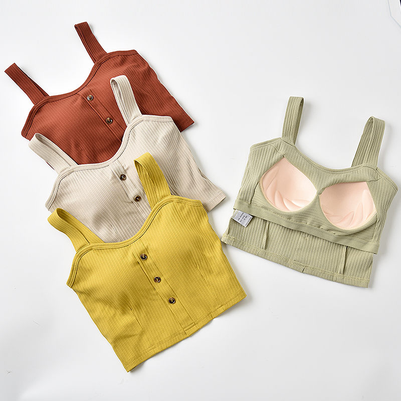 Pure Cotton Harness Vest Woman Summer With Chest Cushion Short Truffle Jacket Inner Hitch A Sexy Beauty Back Smear Underwear Outside Wearing Thin-Taobao