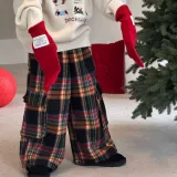 Детские штаны для мальчиков, удерживающая тепло детская зимняя альпака для отдыха, увеличенная толщина, свободный прямой крой