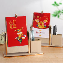 2023 Wooden Desk Calendar Rabbit Year Pen Holder Lunar Calendar Custom Plan this company Advertising Office Han Edition Calendar Dingding