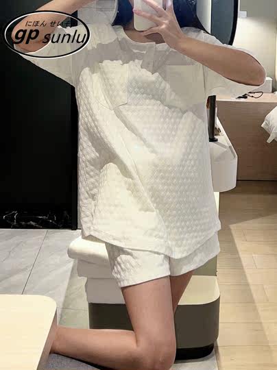 日本GP纯棉短袖睡衣女夏季2024年新款短裤套装圆领家居服可外穿女
