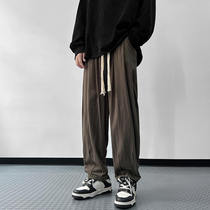 Woven Draw Rope Movement Long Pants Spring Autumn Season Easy straight drum Broadleg Tide Cards American Comeback High Street Casual Pants Men