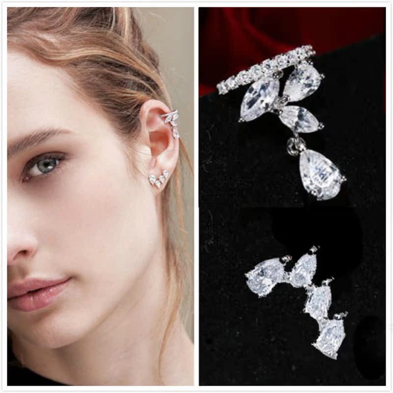 s925 sterling silver ear bone clip Europe and the United States fashion ear jewelry inlaid diamond water drop female ear clip no ear hole no hole a variety of earrings