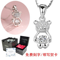  Korean version of the bear 925 sterling silver necklace flash diamond cute teddy bear pendant girl birthday student couple gift
