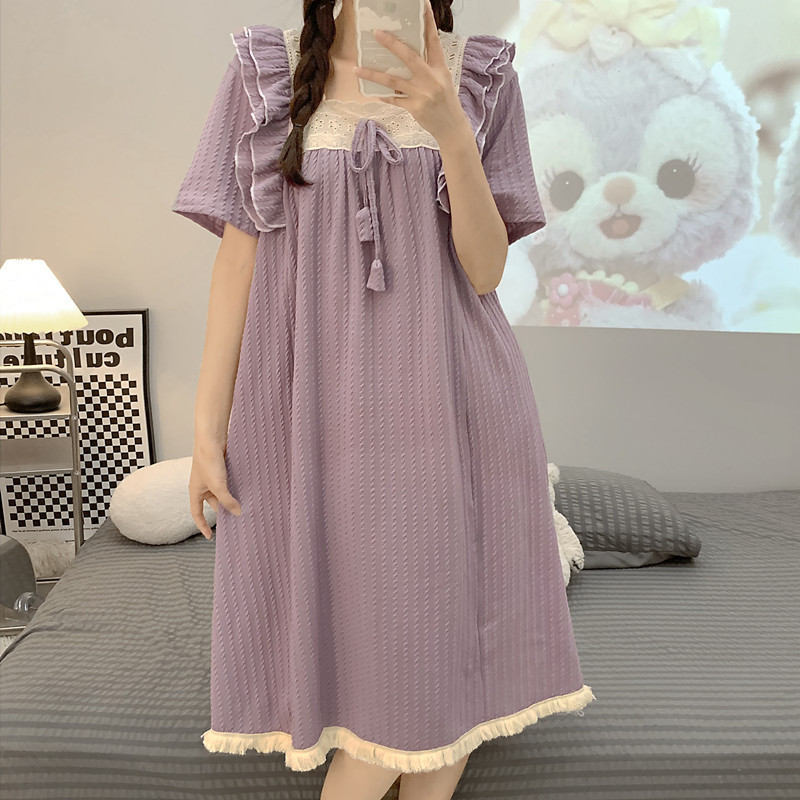 Summer Nightgown for Women, Short-Sleeved, Pure Cotton, Sweet Japanese Princess Style, Plus Size for Fat Women, Plus Size Maternity Pajamas 100kg