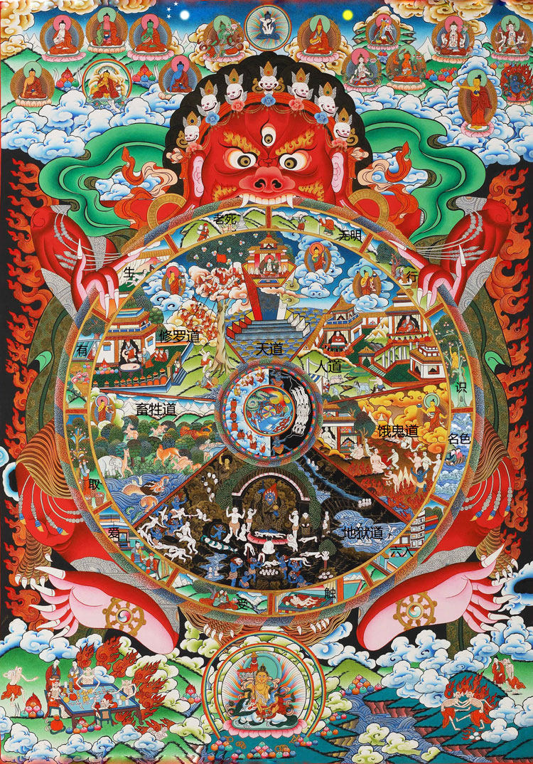 Customized Twelve Origins and Six Paths of Reincarnation Picture Scroll Hanging Painting Crystal Setting Photo Paper Plastic Sealing Tanzong Thangka