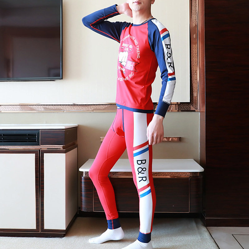 Fashion Comfort Men's Heating Clothing Pants Slim Fit Stretch Cotton Round Collar Hygiene Clothing Sanitary Pants Hip-Breathable Red