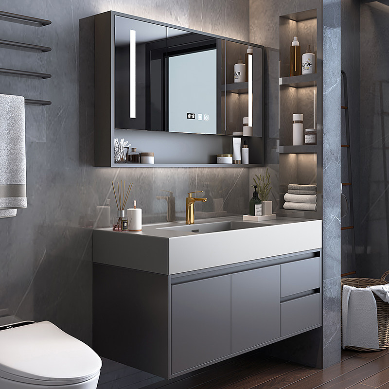 Light luxury modern rock board basin bathroom mixed cosmetic room washing table suite mirror cabinet washing counter