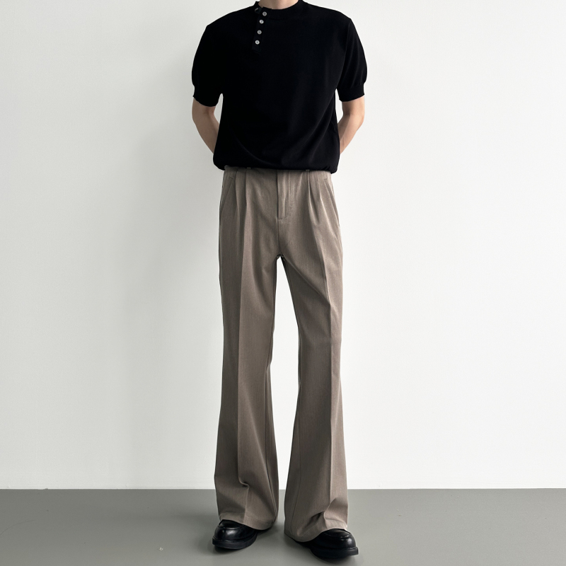 A6【Three-Needle High-End Product】Summer Slimming High-Waisted Straight-Leg Flared Dress Pants for Men, Loose Casual Dress Pants