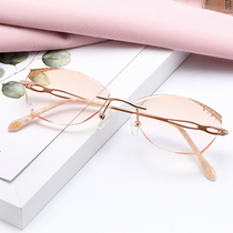 Myopia glasses female frameless cutting edge to prevent blue light discoloration Finished product with line trim with power astigmatism pure titanium without screws
