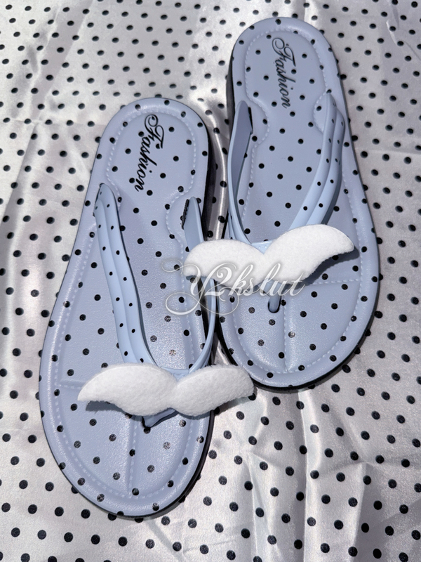 Y2Kslut Original LAOSHU ins Style Blue Polka Dot Mustache Fashionable Unique Niche Flip-Flops Thong Sandals